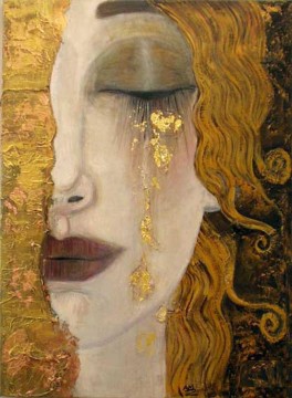 Textura de decoración de pared dorada de cara de niña de té Pinturas al óleo